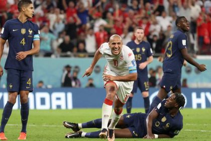 Potret selebrasi pemain Tunisia, pada pertandingan Tunisia vs Prancis (Foto: REUTERS/Carl Regine)